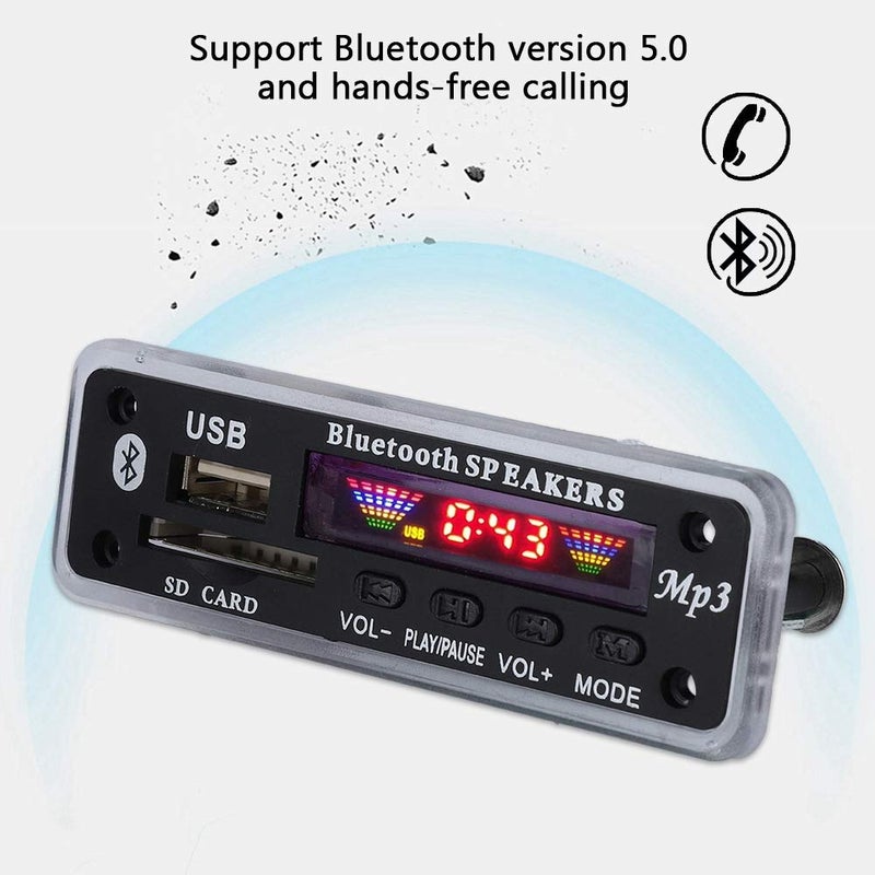 fosa لوحة فك تشفير الصوت بلوتوث 5.0 5V/12V وحدة الصوت USB AUX SD راديو FM فك تشفير بدون فقدان MP3/WMA/WAV/FLAC/APE، شاشة ملونة (أسود) - Image 2